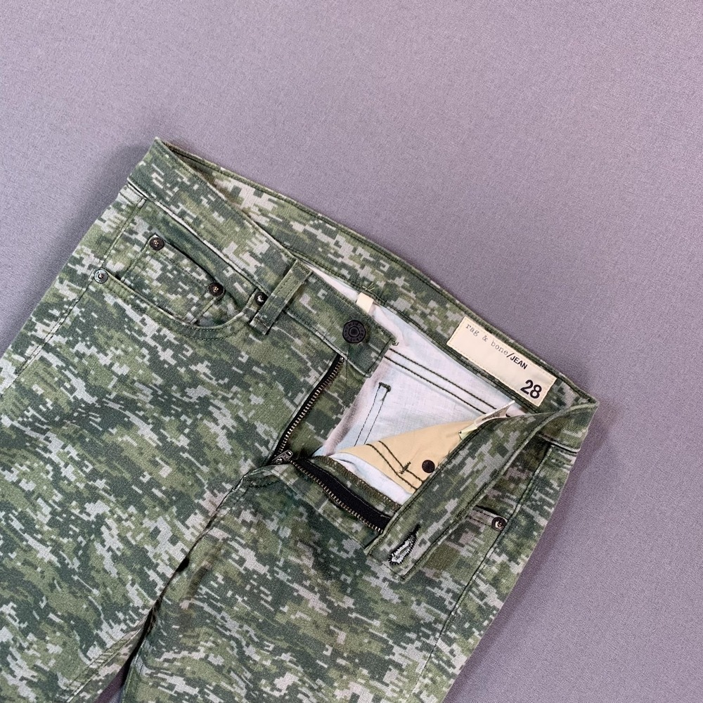 Rag & Bone‎ Jeans Womens 28x30 Green Camo Mid Rise Skinny Stretch Denim USA